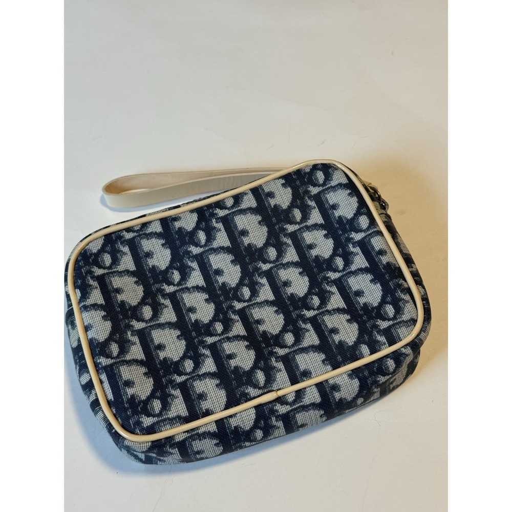 Christian Dior Trotter Canvas Pouch PVC Navy Silver Authentic - Picture 5 of 11